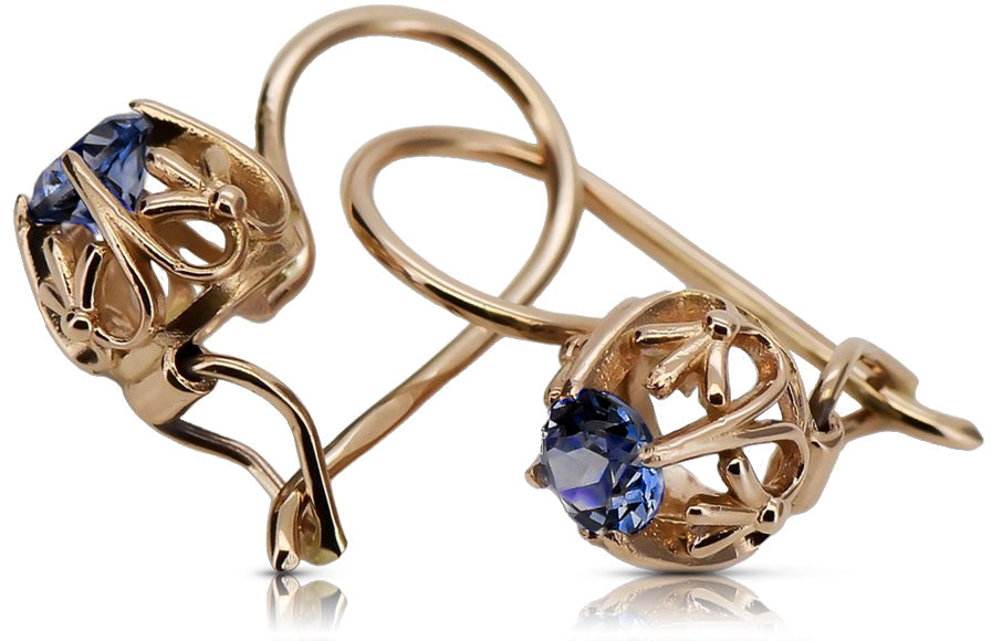 Vintage Sapphire Made Earrings in 14K Rose Gold (vec145r-sp) — full view of the piece
