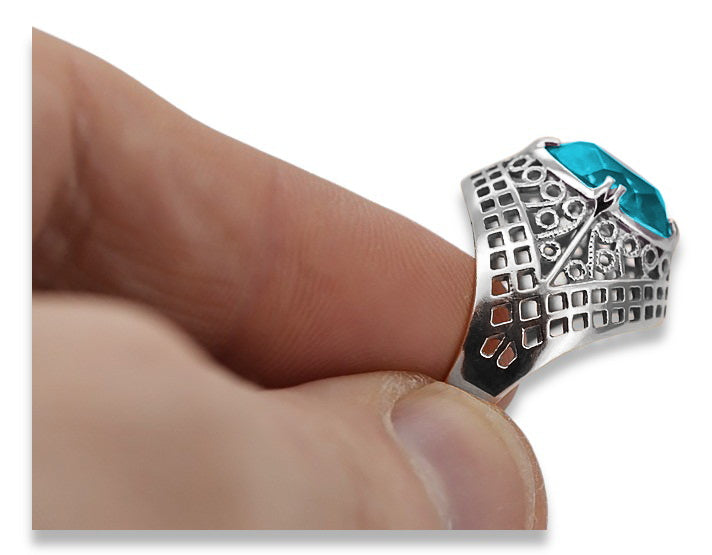 Vintage Aquamarine Ring in Sterling Silver (vrc030s-aq) — full view of the piece