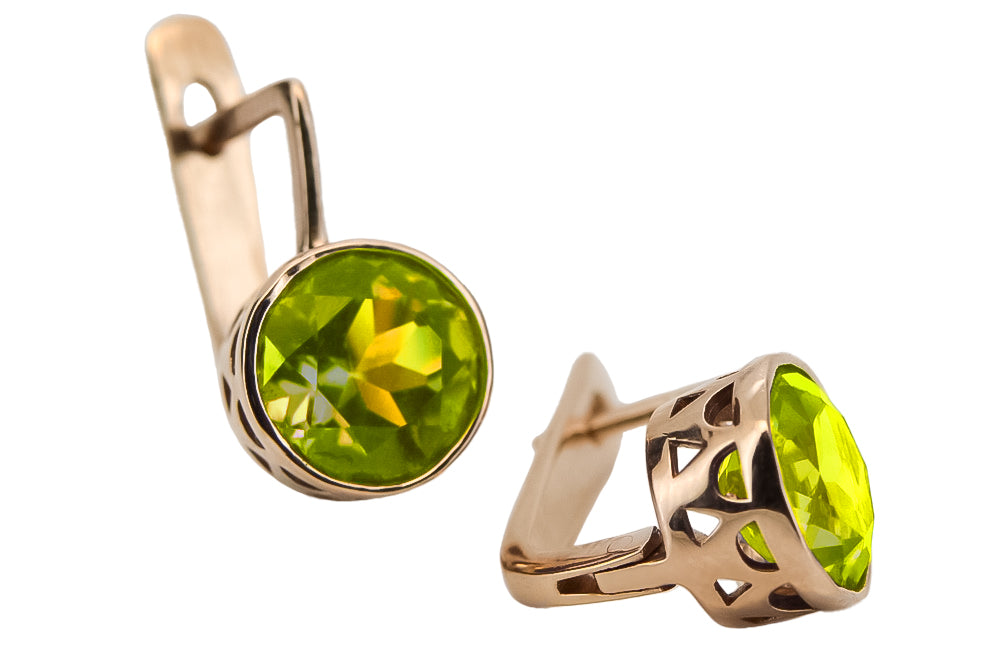 Vintage Yellow Peridot Earrings in 14K Rose Gold (vec107r-yp) — close-up of the hallmark on the inner band