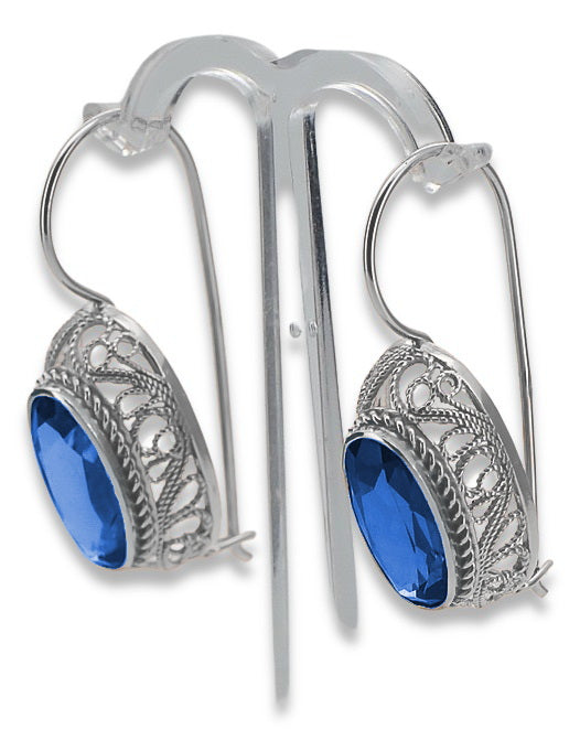 Vintage Sapphire Oval Earrings in Sterling Silver (vec023s-sp) — full view of the piece