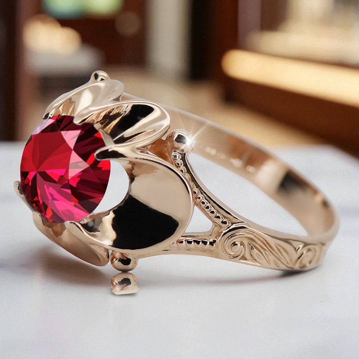 Vintage Ruby Ring in 14K Rose Gold (vrc377r-rb)