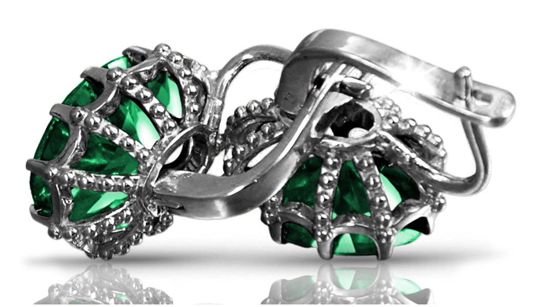 Vintage Emerald Earrings in Sterling Silver (vec079s-em) — full view of the piece