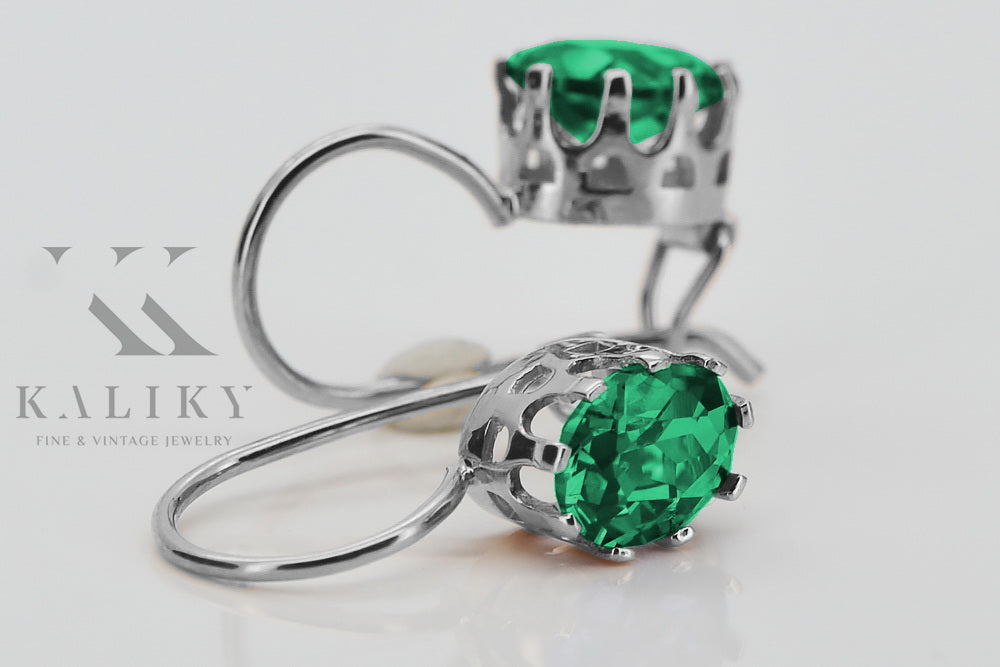 Vintage Emerald Earrings in Sterling Silver (vec196s-em) — close-up of the hallmark on the inner band
