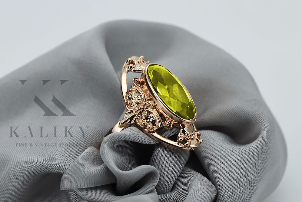 Vintage Yellow Peridot Ring in 14K Rose Gold (vrc014r-yp) — full view of the piece