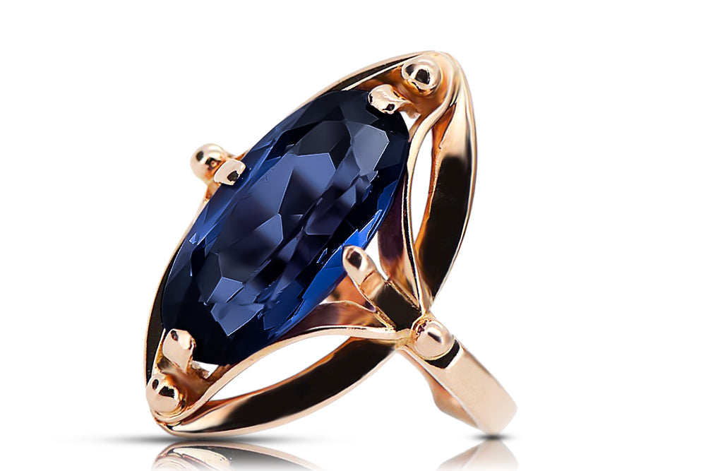 Vintage Sapphire Ring in 14K Rose Gold (vrc047r-sp) — worn on the hand, showing profile