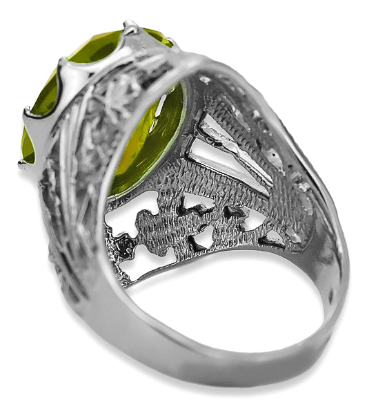Vintage Yellow Peridot Ring in Sterling Silver (vrc031s-yp) — worn on the neckline, showing the drape