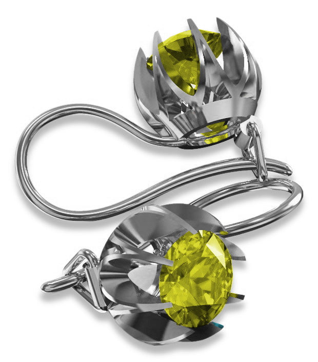 Vintage Yellow Peridot Earrings in Sterling Silver (vec062s-yp) — back view with the clasp