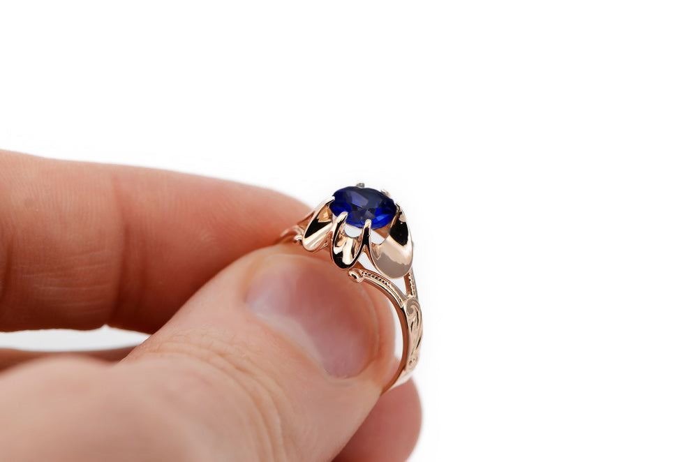 Vintage Sapphire Craft Ring in 14K Rose Gold (vrc377r-sp) — full view of the piece