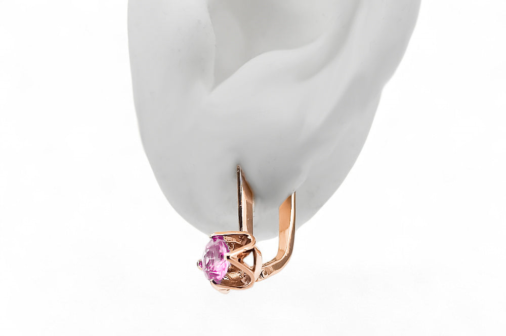 Vintage Amethyst Craft Earrings in 14K Rose Gold (vec005r-am) — close-up of the hallmark on the inner band