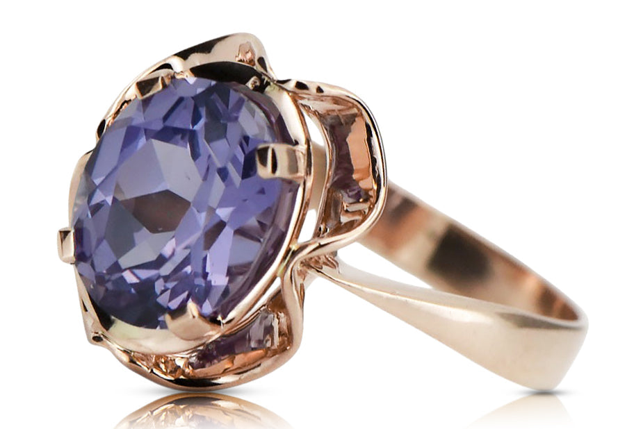 Vintage Alexandrite Ring in 14K Rose Gold (vrc206r-ax) — side view showing the setting