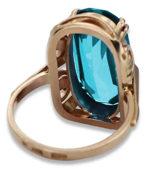 Vintage Aquamarine Ring in 14K Rose Gold (vrc038r-aq) — close-up of the hallmark on the inner band