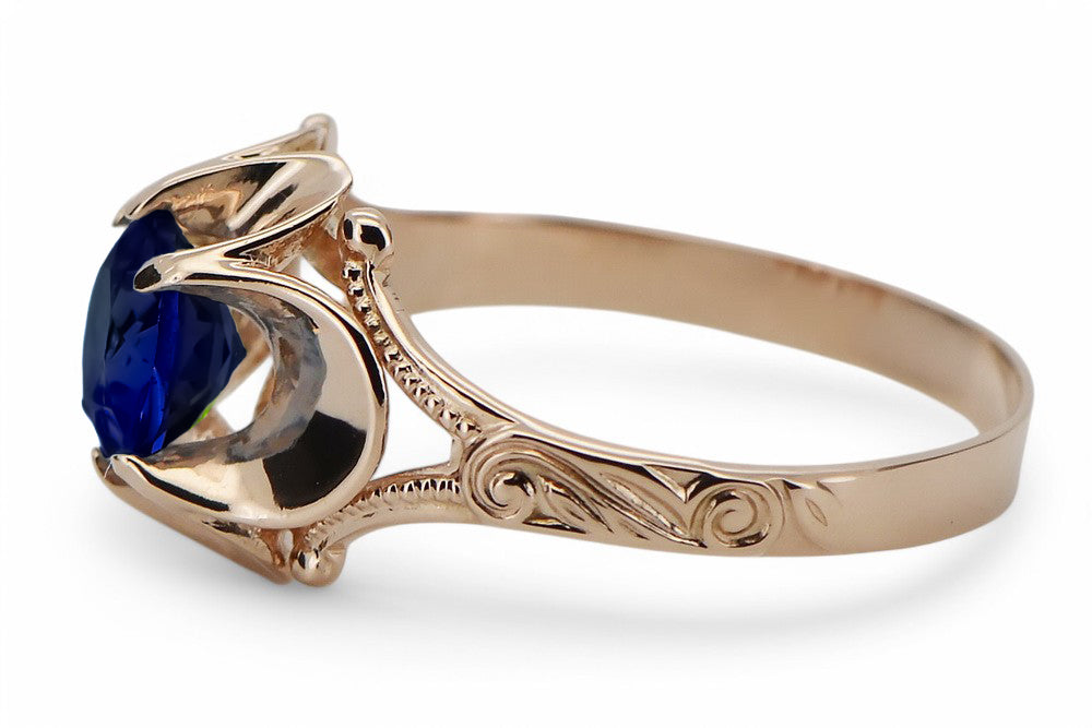 Vintage Sapphire Craft Ring in 14K Rose Gold (vrc377r-sp) — close-up of the stone and setting