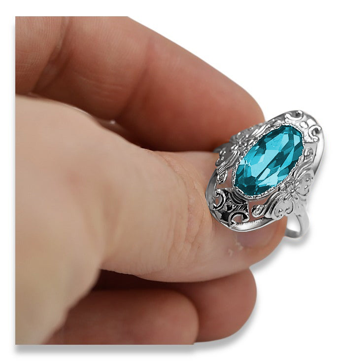 Vintage Aquamarine Ring in Sterling Silver (vrc014s-aq) — full view of the piece