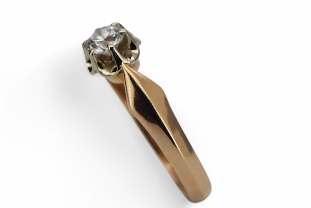 Vintage Zircon Ring in 14K Rose Gold (vrc321r-zi) — worn on the neckline, showing the drape
