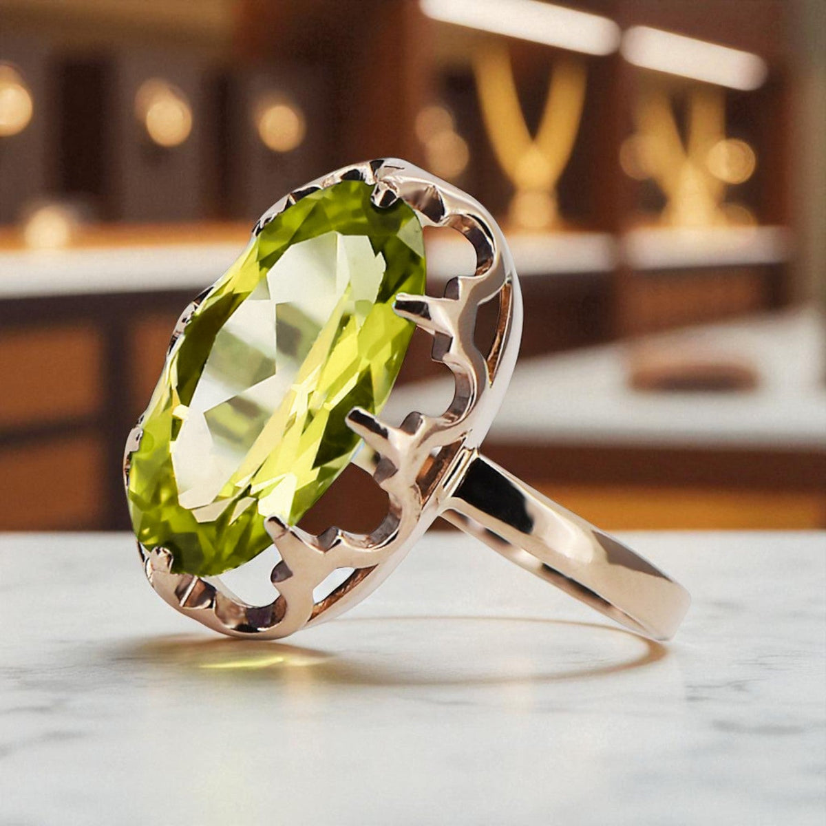 Vintage Yellow Peridot Craft Ring in 14K Rose Gold (vrc253r-yp)