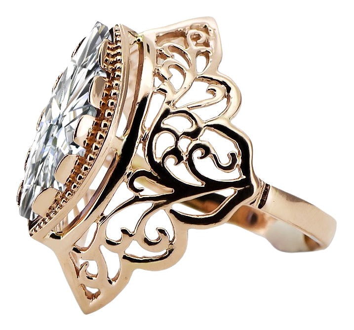 Vintage Zircon Ring in 14K Rose Gold (vrc017r-zi) — side view showing the setting