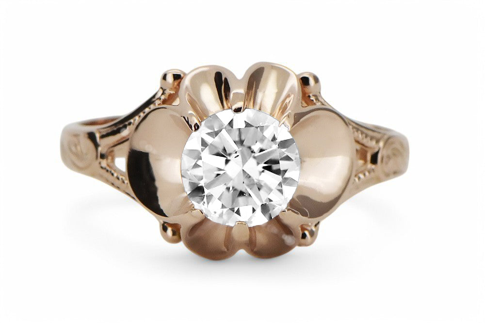 Vintage Zircon Ring in 14K Rose Gold (vrc377r-zi) — close-up of the hallmark on the inner band