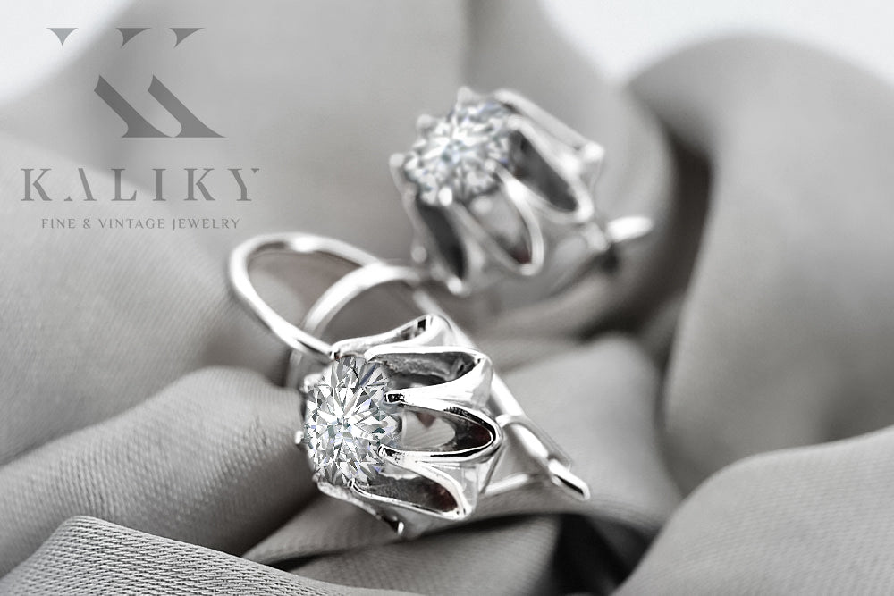 Vintage Zircon Earrings in Sterling Silver (vec092s-zi) — close-up of the hallmark on the inner band