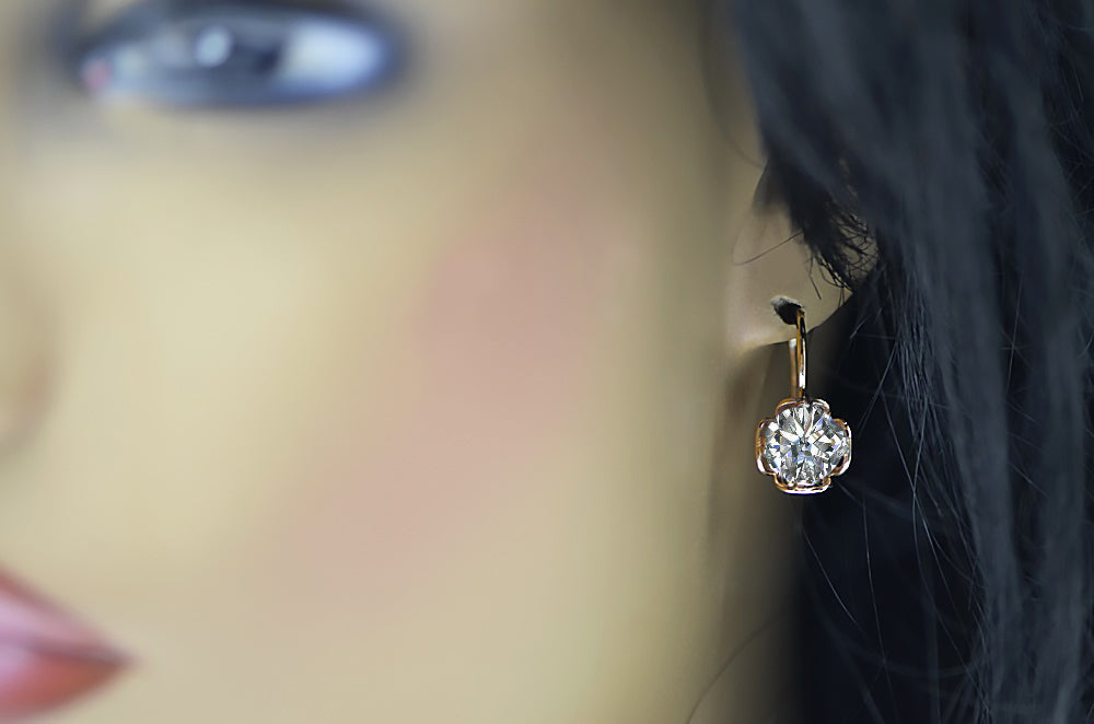 Vintage Zircon Earrings in 14K Rose Gold (vec029r-zi) — full view of the piece