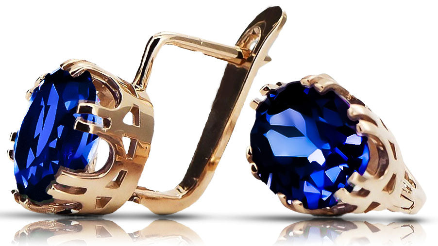 Vintage Sapphire Earrings in 14K Rose Gold (vec016r-sp) — full view of the piece