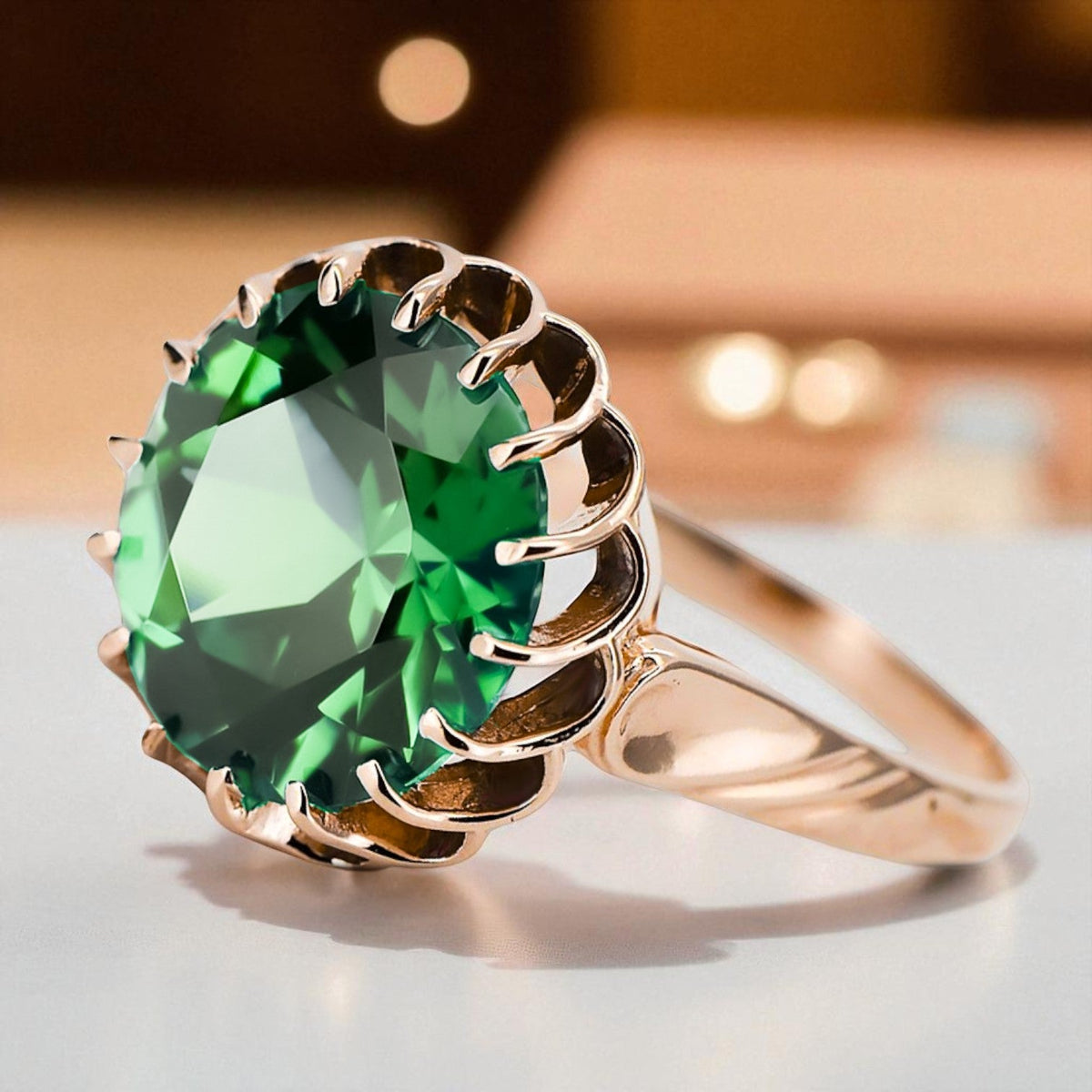 Vintage Emerald Craft Ring in 14K Rose Gold (vrc035r-em)