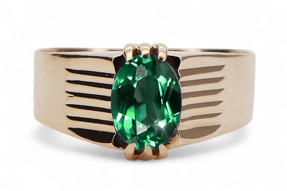 Vintage Emerald Ring in 14K Rose Gold (vrc007r-em) — close-up of the hallmark on the inner band