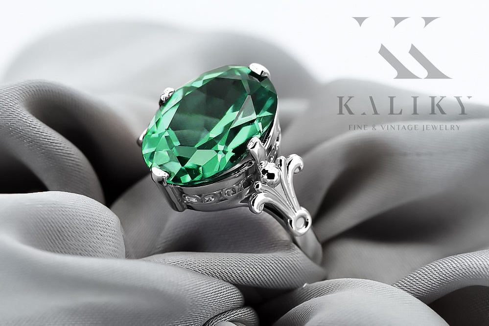 Vintage Emerald Ring in Sterling Silver (vrc369s-em) — close-up of the hallmark on the inner band