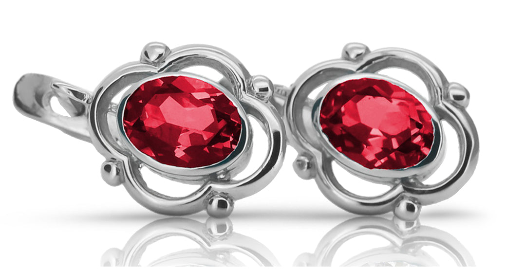 Vintage Ruby Earrings in Sterling Silver (vec033s-rb) — side view showing the setting