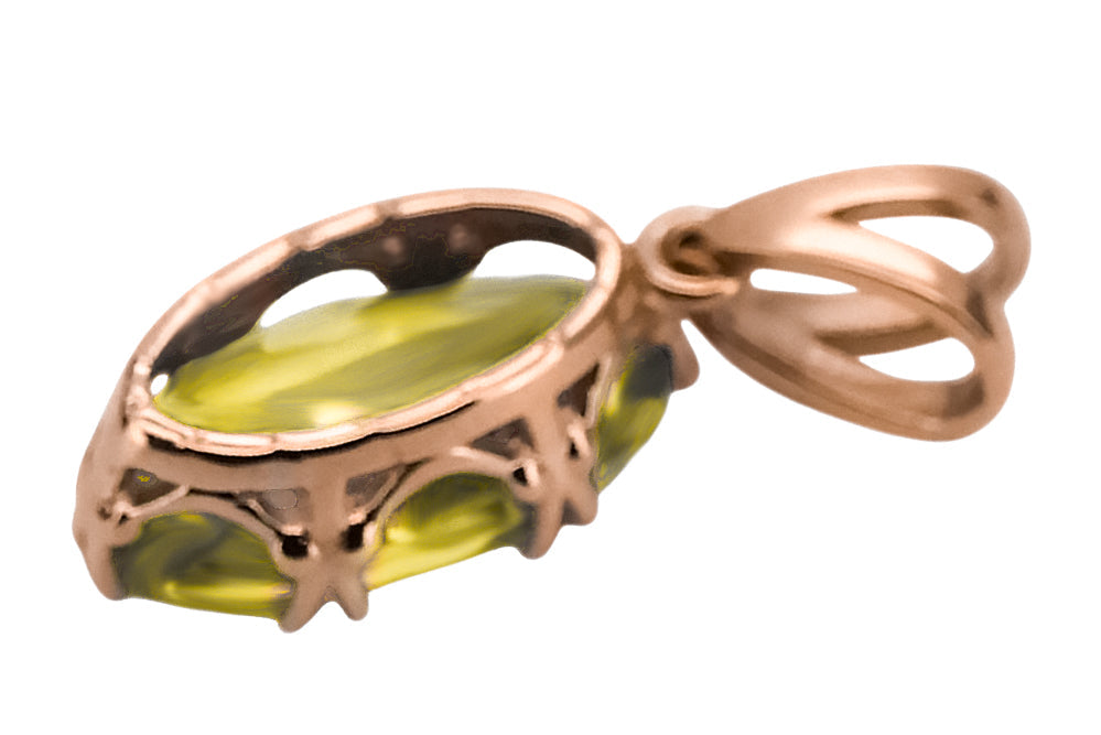 Vintage Yellow Peridot Pendant in 14K Rose Gold (vpc019r-yp) — close-up of the stone and setting