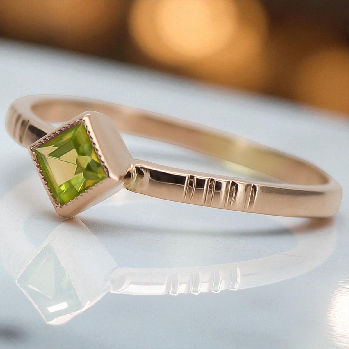 Vintage Yellow Peridot Ring in 14K Rose Gold (vrc138r-yp)