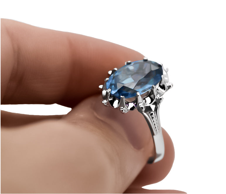 Vintage Aquamarine Ring in Sterling Silver (vrc079s-aq) — close-up of the hallmark on the inner band