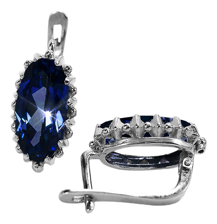 Vintage Sapphire Earrings in Sterling Silver (vec174s-sp) — full view of the piece