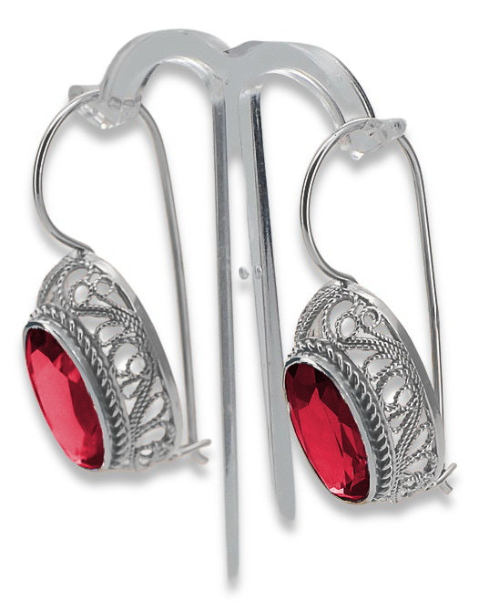 Vintage Ruby Earrings in Sterling Silver (vec023s-rb) — close-up of the hallmark on the inner band