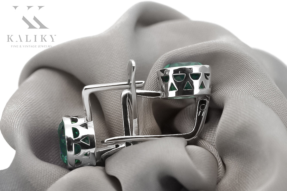 Vintage Emerald Earrings in Sterling Silver (vec107s-em) — full view of the piece