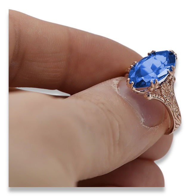 Vintage Sapphire Ring in 14K Rose Gold (vrc084r-sp) — close-up of the hallmark on the inner band