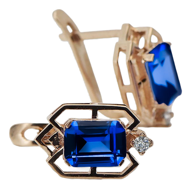 Vintage Sapphire Diamonds Craft Earrings in 14K Rose Gold (vec020r-sp) — full view of the piece