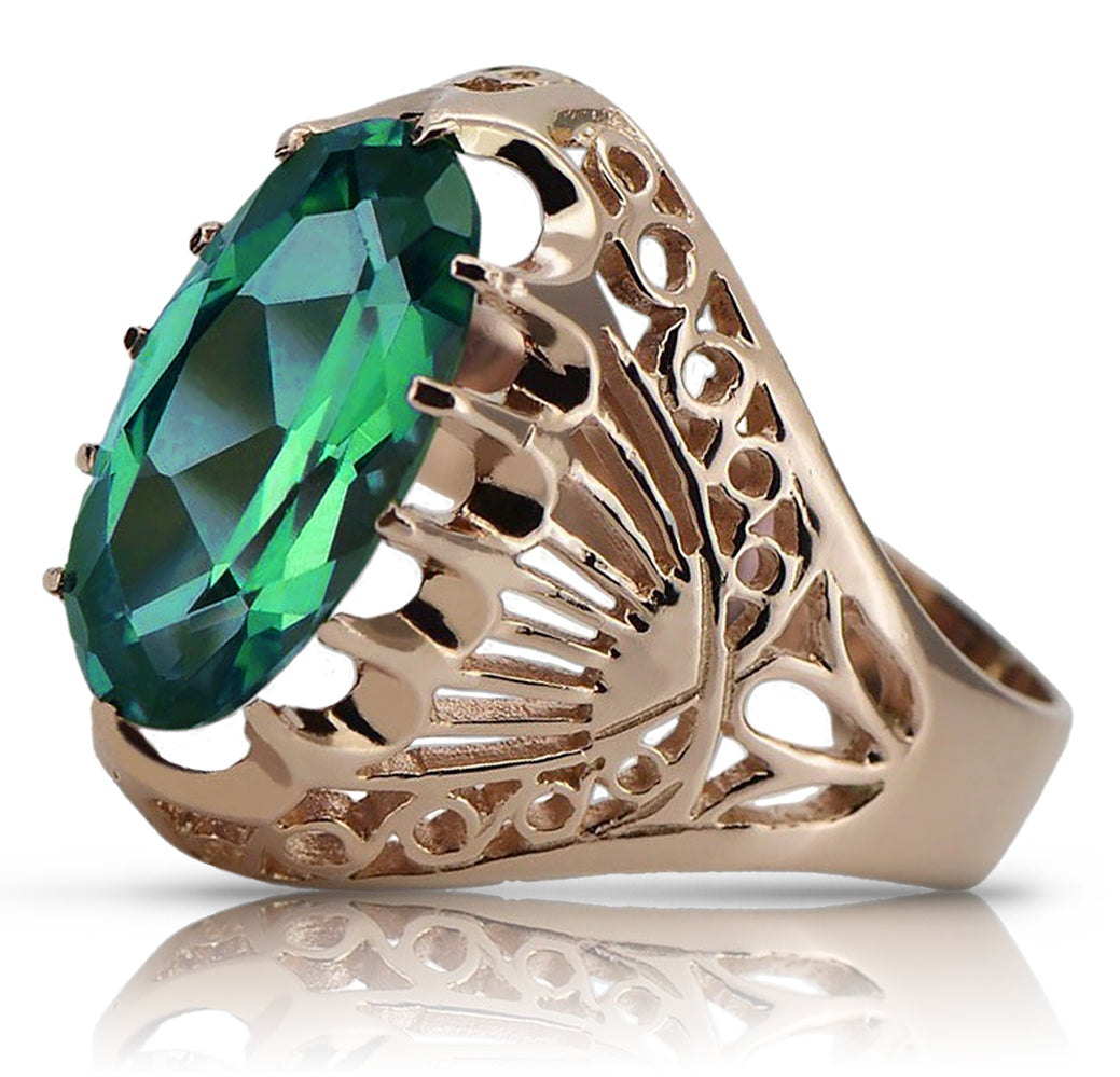 Vintage Emerald Ring in 14K Rose Gold (vrc020r-em) — full view of the piece