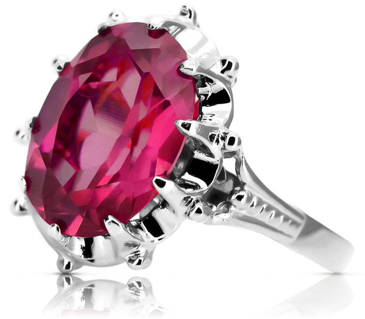 Vintage Ruby Ring in Sterling Silver (vrc079s-rb) — worn on the hand, showing profile