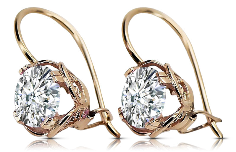 Vintage Zircon Earrings in 14K Rose Gold (vec029r-zi) — worn on the neckline, showing the drape