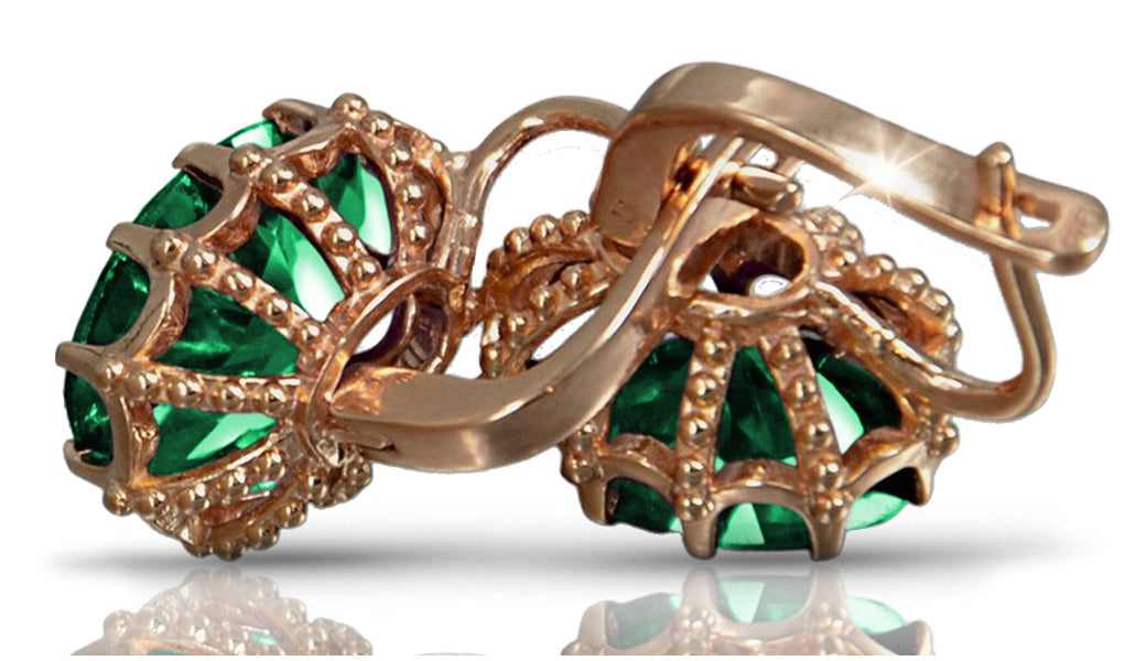 Vintage Emerald Earrings in 14K Rose Gold (vec079r-em) — full view of the piece
