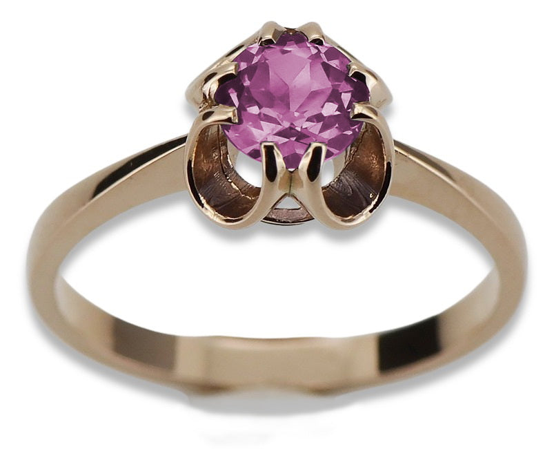 Vintage Amethyst Ring in 14K Rose Gold (vrc348r-am) — worn on the neckline, showing the drape