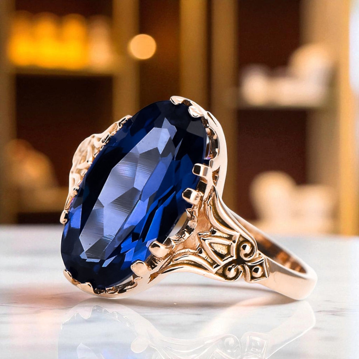 Vintage Sapphire Ring in 14K Rose Gold (vrc058r-sp)