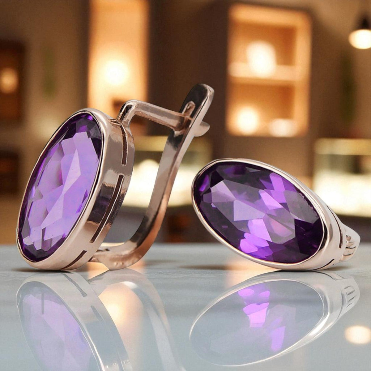 Vintage Amethyst Earrings in 14K Rose Gold (vec001r-am)
