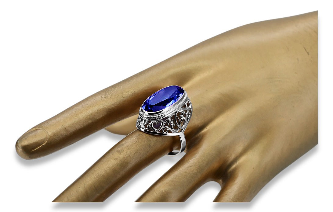 Vintage Sapphire Ring in Sterling Silver (vrc184s-sp) — close-up of the hallmark on the inner band