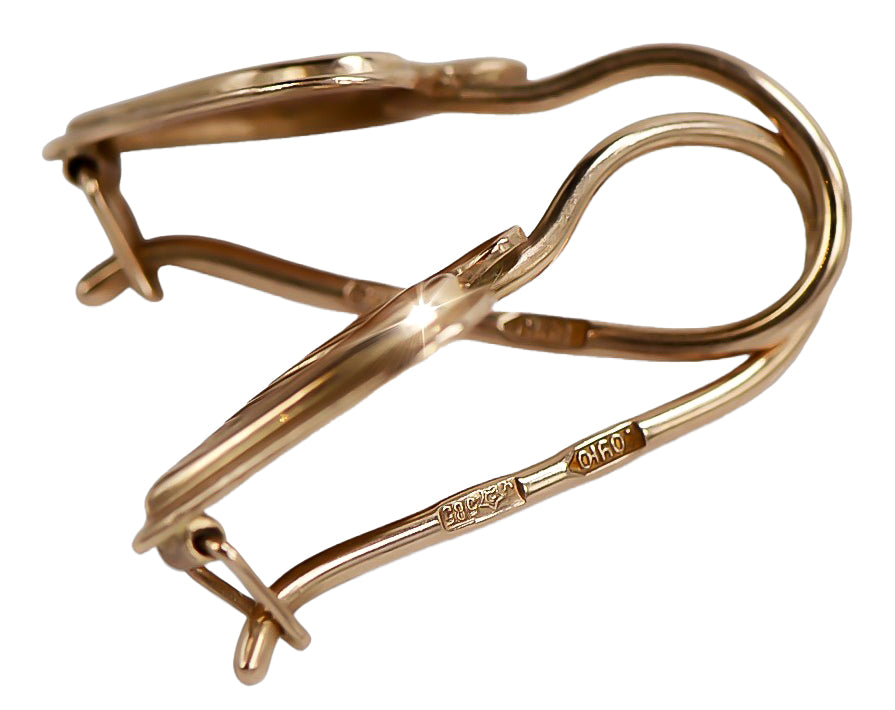 Vintage Leaf Earrings in 14K Rose Gold (ven015) — close-up of the hallmark on the inner band