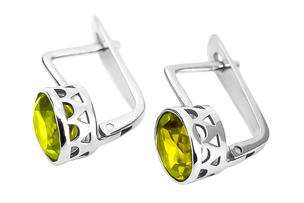 Vintage Yellow Peridot Earrings in Sterling Silver (vec107s-yp) — side view showing the setting