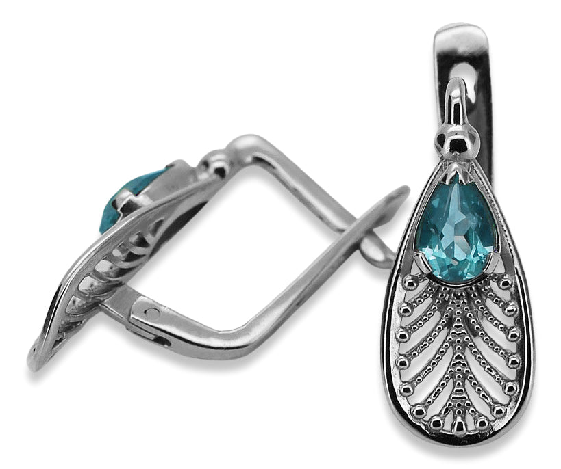 Vintage Aquamarine Earrings in Sterling Silver (vec067s-aq) — full view of the piece