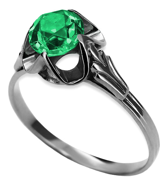 Vintage Emerald Ring in Sterling Silver (vrc023s-em) — worn on the neckline, showing the drape