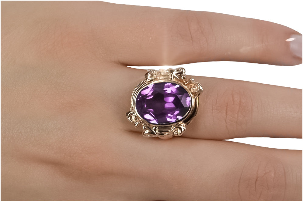 Vintage Amethyst Ring in 14K Rose Gold (vrc100r-am) — full view of the piece