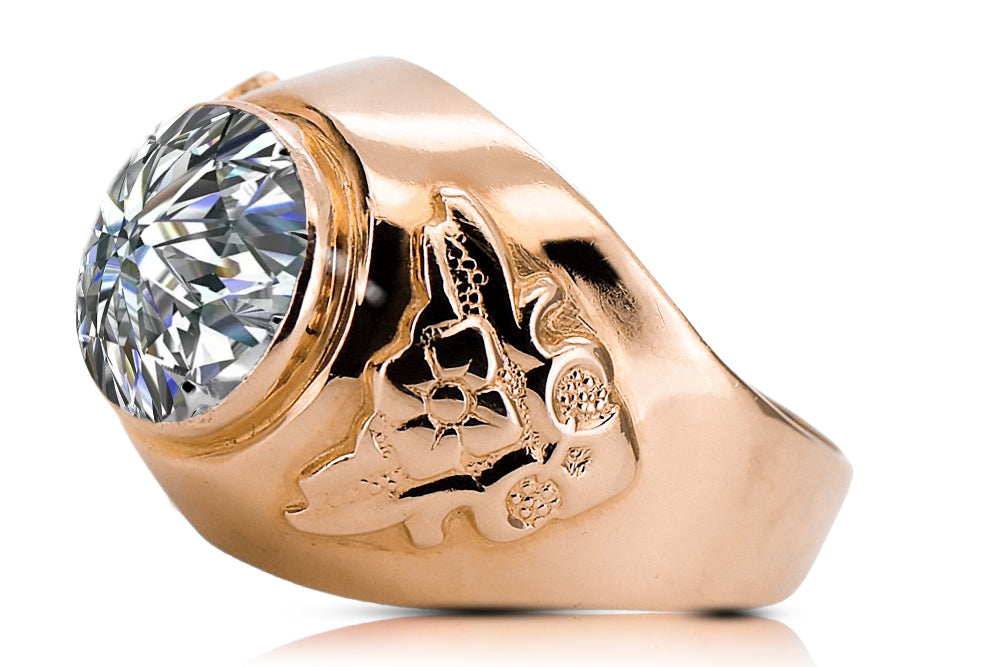 Vintage Zircon Ring in 14K Rose Gold (vrc078r-zi) — worn on the hand, showing profile